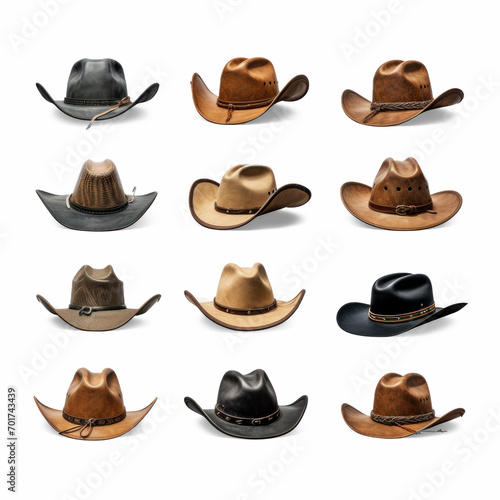 Set of cowboy hats, cut out on isolate transparency background, PNG