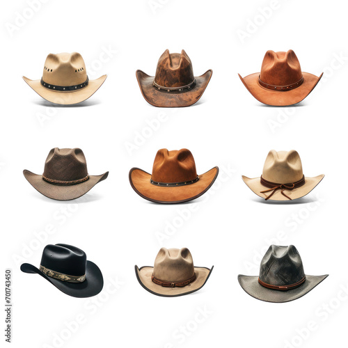 Set of cowboy hats, cut out on isolate transparency background, PNG