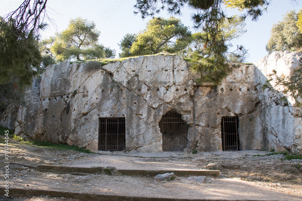 The Prison of Socrates located on Pnyx Hill or Philoppapos Hill in Athens, Greece