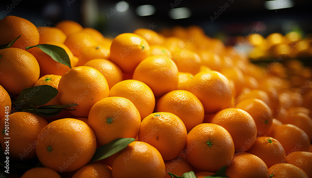Recreation of oranges piled in a grocery
