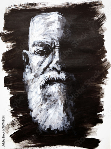 illustration - emotional expressive portrait of an old bearded man	
