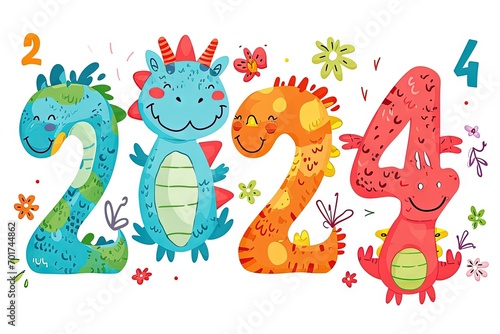 a cute dragon celebrating the year of the dragon 2024, smiling, chinese fireworks background © Izanbar MagicAI Art