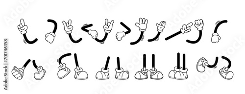 Isolated Legs and Arms in Cartoon Comic Retro Style. Stick Feet In Shoes Walk, Stand And Dance or Run, Arms Gestures photo