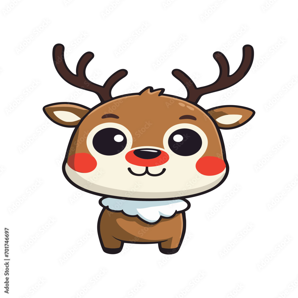 Vector cartoon style cute little red nose deer