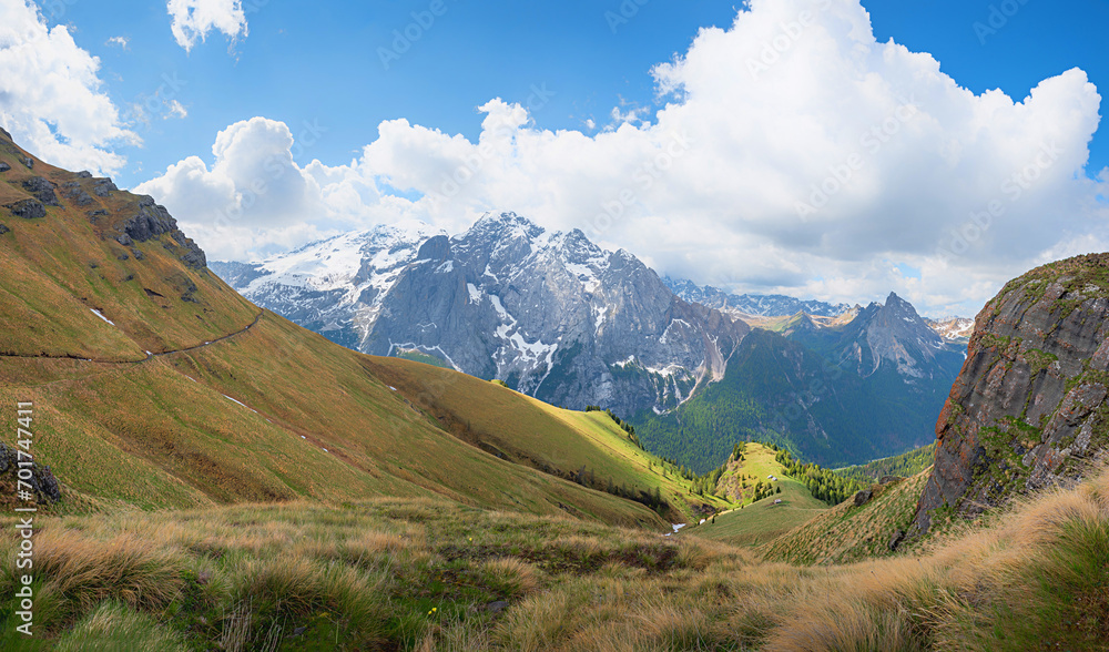 beautiful alpine landscape and hiking destination Bindelweg, Viel del Pan, south tyrol