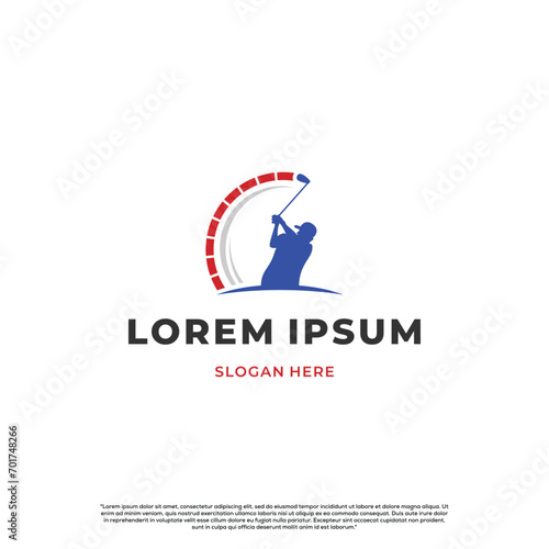 golf shooting speed swing logo concept, silhouette golf swing with speedometer vector