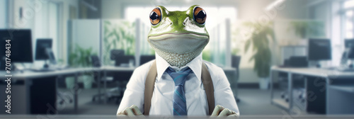 Frog business man, reptile director. Happy looking. Cunning and untrustworthy a slippery character. photo