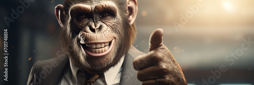 Canvas Print Chimp monkey businessman giving thumbs up