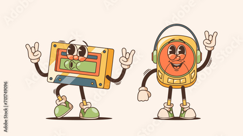 Retro Tape And Music Player Characters, Nostalgic Personages With Vintage Charm, Bringing A Touch Of Old-school Flair