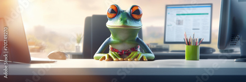 Frog business man, reptile director. Happy looking. Cunning and untrustworthy a slippery character.