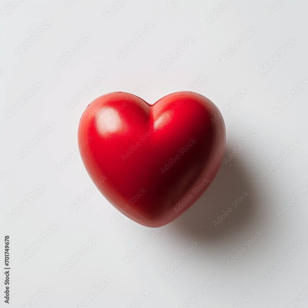 Minimalistic white background with a single red wooden heart in the center, elegant and simple for Valentine's Day