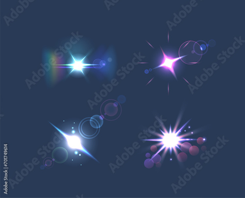 Light Effects Vector Set. Diverse Collection Of Stunning Visual Enhancements, Featuring Dynamic Glows, Lens Flares