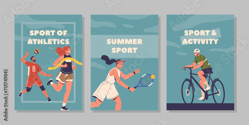 Vibrant Summer Sport Banners Showcase Dynamic Athletes In Action. Capturing The Essence Of Athleticism, Vector Flyers