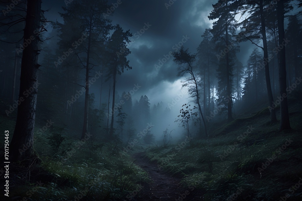 Fototapeta premium foggy forest in the night