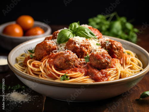 A delicious bowl of spaghetti covered in rich marinara sauce, ready to be devoured.