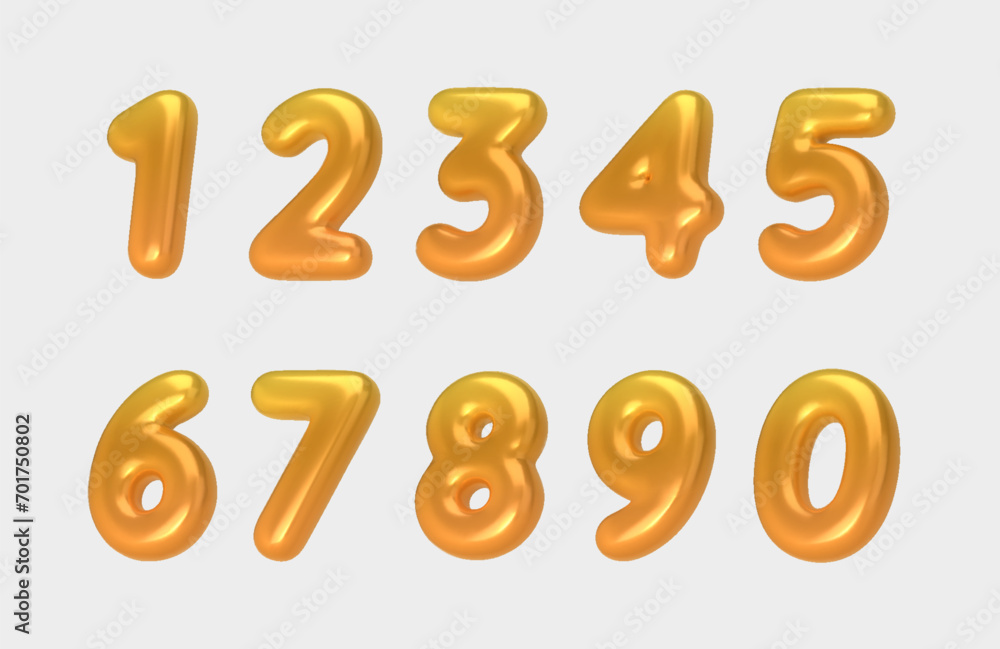 Realistic 3d font gold numbers. Number in the form of golden balloons. Template for products, advertizing, web banners, leaflets, certificates and postcards. Vector illustration Realistic 3d font gold numbers. Number in the form of golden balloons. Template for products, advertizing, web banners, leaflets, certificates and postcards. Vector illustration
