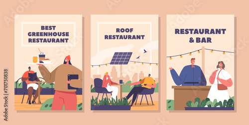 Banners Showcase People Enjoying A Greenhouse Rooftop Restaurant, Capture The Essence Of Socializing Amidst Greenery