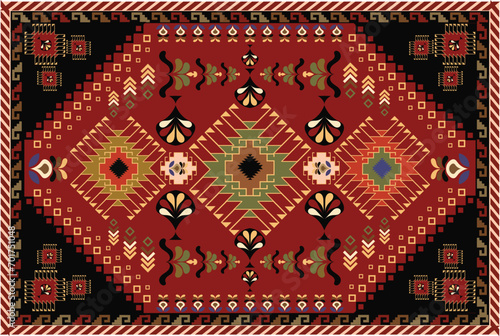 vector ethnic carpet motif pattern, rug motif, tribal pattern