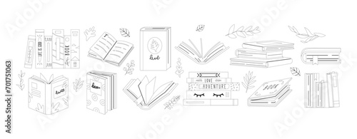 Outline Vector Icon Set Featuring Diverse Book Symbols. Clean And Minimal Design Representing Various Book Genres