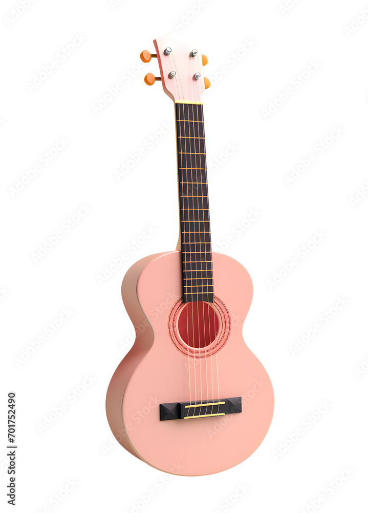 cute 3d, Acoustic guitar, wood, pink pastel color, PNG file, isolated background
