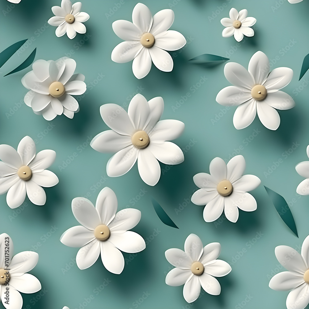 Obraz premium white and green flowers, Pastel color, 3d, three-dimensional, background pattern.