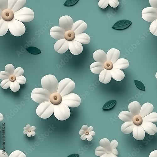 white and green flowers, Pastel color, 3d, three-dimensional, background pattern.