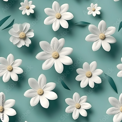 white and green flowers  Pastel color  3d  three-dimensional  background pattern.
