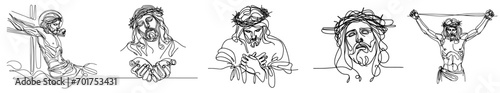 Continuous line drawing of Jesus Christ , linear style and Hand drawn Vector illustrations