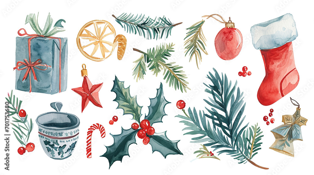 Christmas toys in watercolor style Christmas toys in watercolor style
