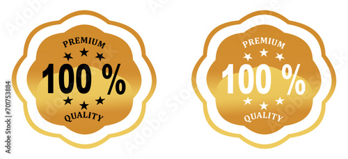 100 percent premium quality gold badge with stars icon vector. photo