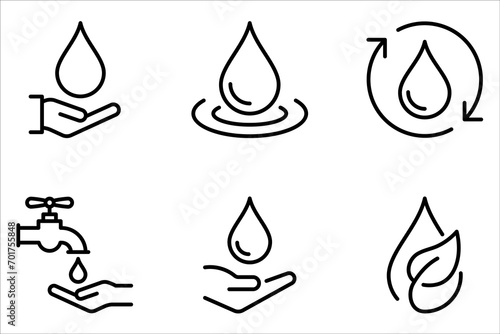 water drop icon set, Dermatology test and dermatologist clinic icon set, hand with water, vector illustration on white background