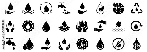 water drop icon set, Dermatology test and dermatologist clinic icon set, hand with water, vector illustration on white background