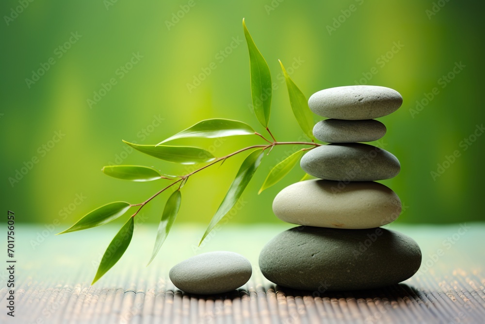 perfectly balanced stacked stones set against a light green background perfectly balanced stacked stones set against a light green background