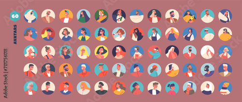 Diverse People Avatar Set. Collection Of Adult, Mature, Teenagers And Kids. People Of Different Ages, And Styles