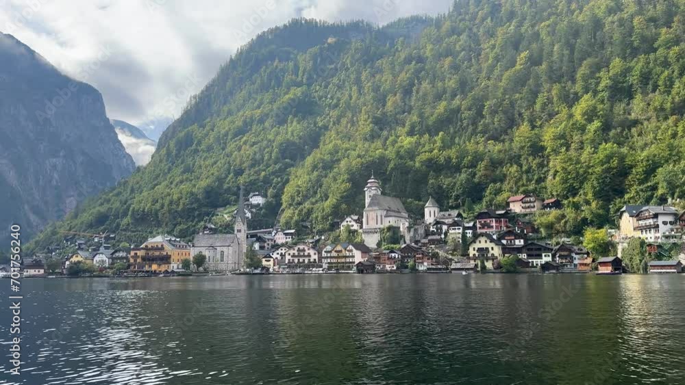 Hallstatt over lake, Austria ai generative Hallstatt over lake, Austria ai generative