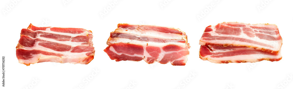 strip raw smoked pork meat slice isolated on white background