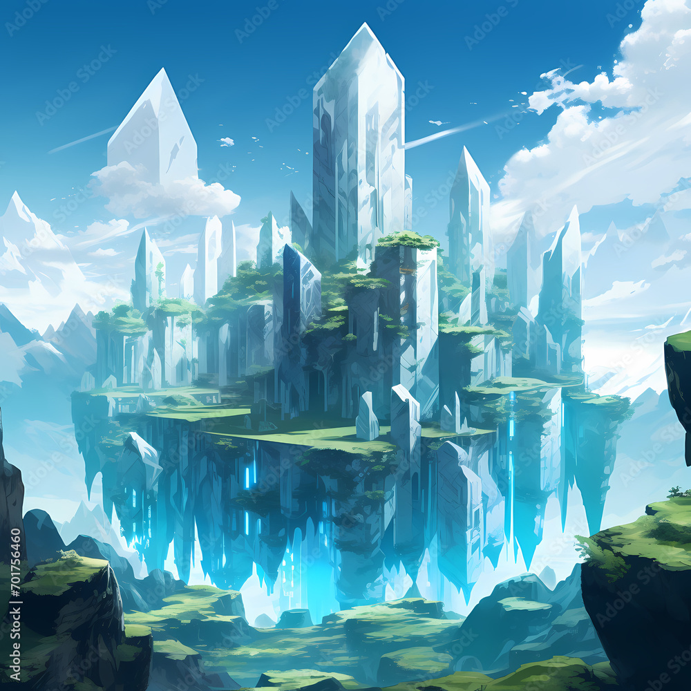Floating islands made of giant crystals.