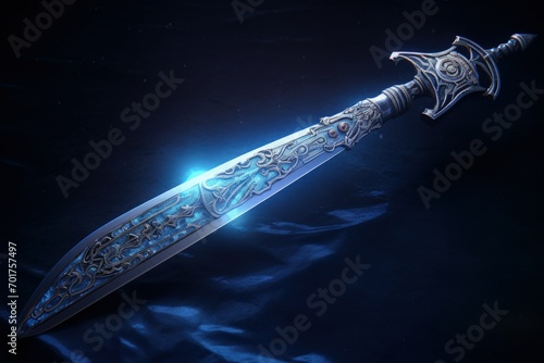 a sword with a glowing blade on a dark background