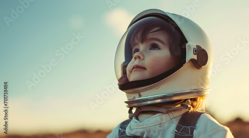 Boy wearing space helmet portarite © Jan