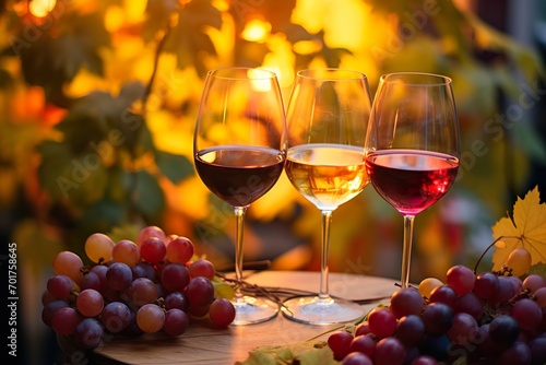 Wallpaper Mural two glasses of wine set against a backdrop of colorful grape leaves Torontodigital.ca