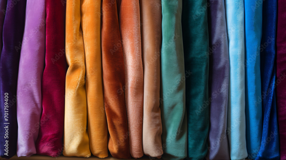 Bright collection of colorful velour textile samp