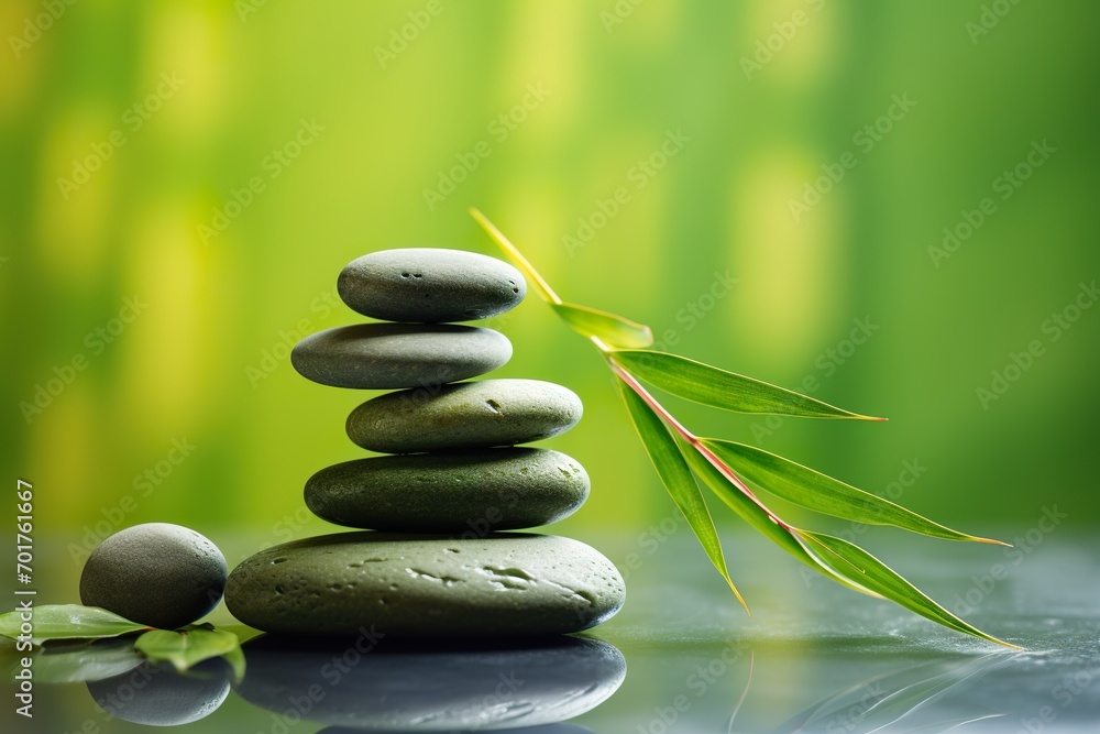 perfectly balanced stacked stones set against a light green background perfectly balanced stacked stones set against a light green background