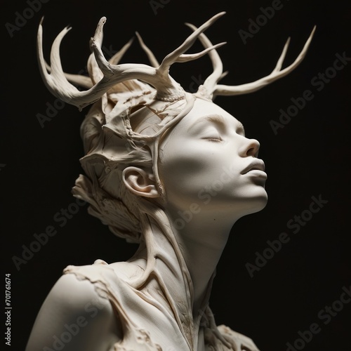 a statue of a woman with antlers