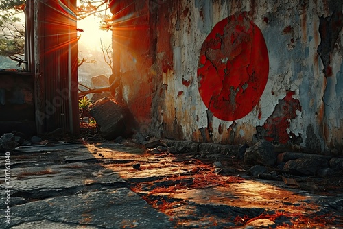 The picture of japanese flag with red sun on white background photo