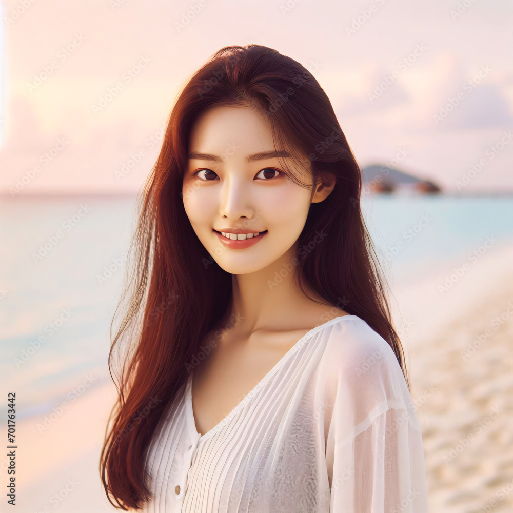 A beautiful Korean woman on the beach