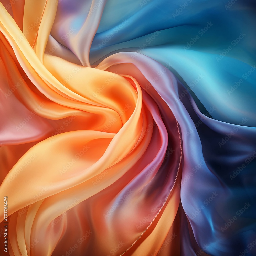 Obraz premium Orange Blue Silk Textile Background. Generative AI. Artificial Intelligence Art.