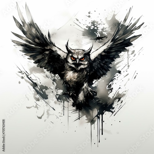 Big Owl Black. Generative AI. Artificial Intelligence Art. 