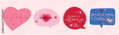 Love collection 4 speech bubbles with lovely lettering quotes for lovers. Valentine's day romantic stickers set