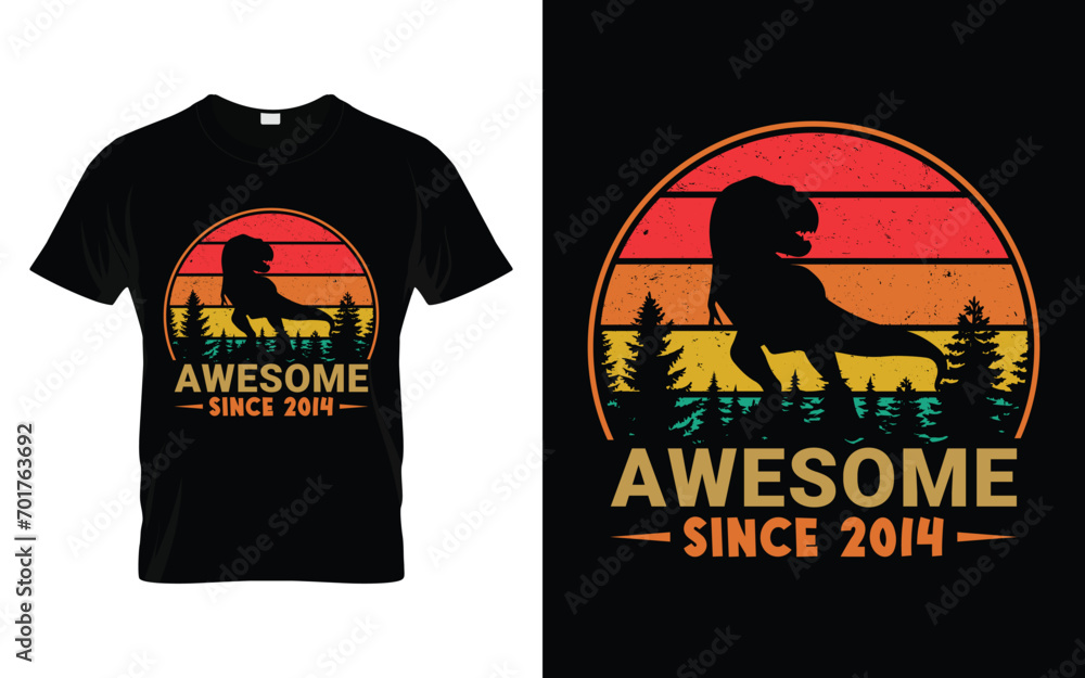 Awesome Since 2014 Birthday Boys Girls Dinosaur T Rex Retro Vintage Happy Birthday T-Shirt Awesome Since 2014 Birthday Boys Girls Dinosaur T Rex Retro Vintage Happy Birthday T-Shirt
