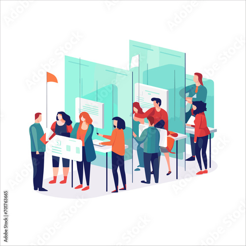 queue of people filling out forms flat vector